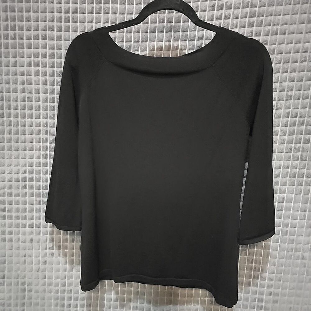 Boatneck Black Thin Soft Top Chicos0 SzSm 3/4Sleeve Knit Capsule Basic Old Money